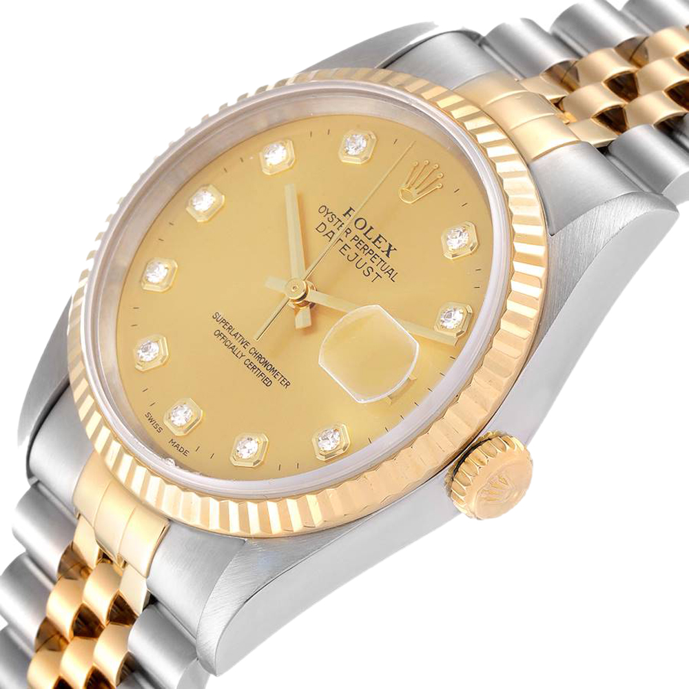 

Rolex Champagne 18K Yellow Gold Diamond Stainless Steel Datejust 16233 Men's Wristwatch