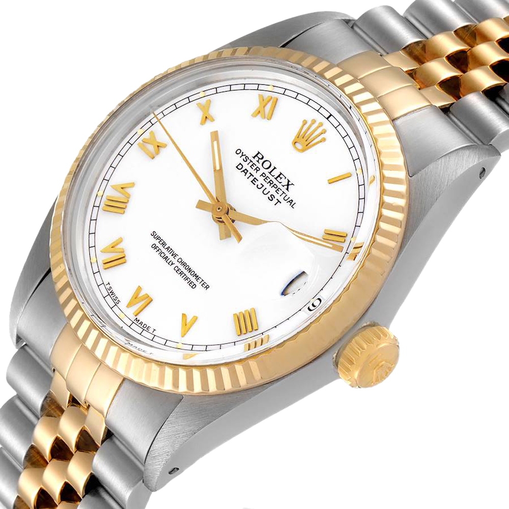 

Rolex White 18K Yellow Gold And Stainless Steel Datejust 16013 Vintage Men's Wristwatch 36 MM