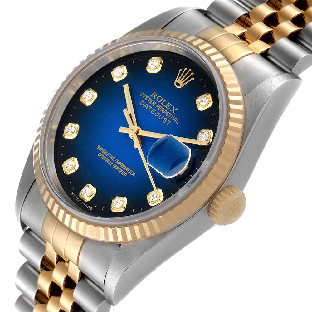 

Rolex Blue Diamonds 18K Yellow Gold And Stainless Steel Datejust 16233 Men's Wristwatch 36 MM