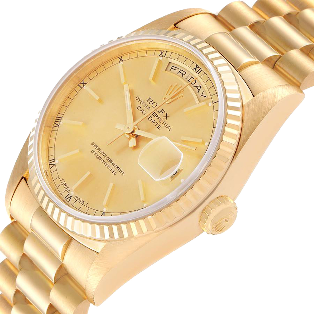 

Rolex Champagne 18k Yellow Gold President Day-Date 18238 Men's Wristwatch 36 MM