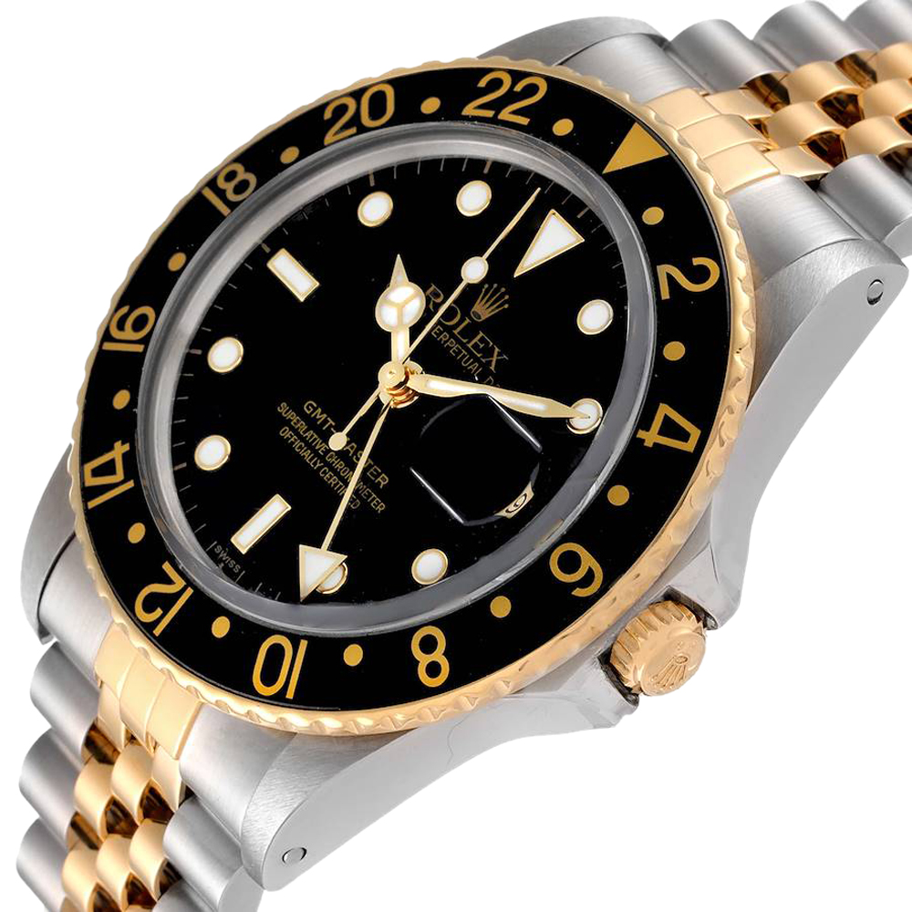 

Rolex Black 18K Yellow Gold And Stainless Steel GMT Master Vintage 16753 Men's Wristwatch 40 MM