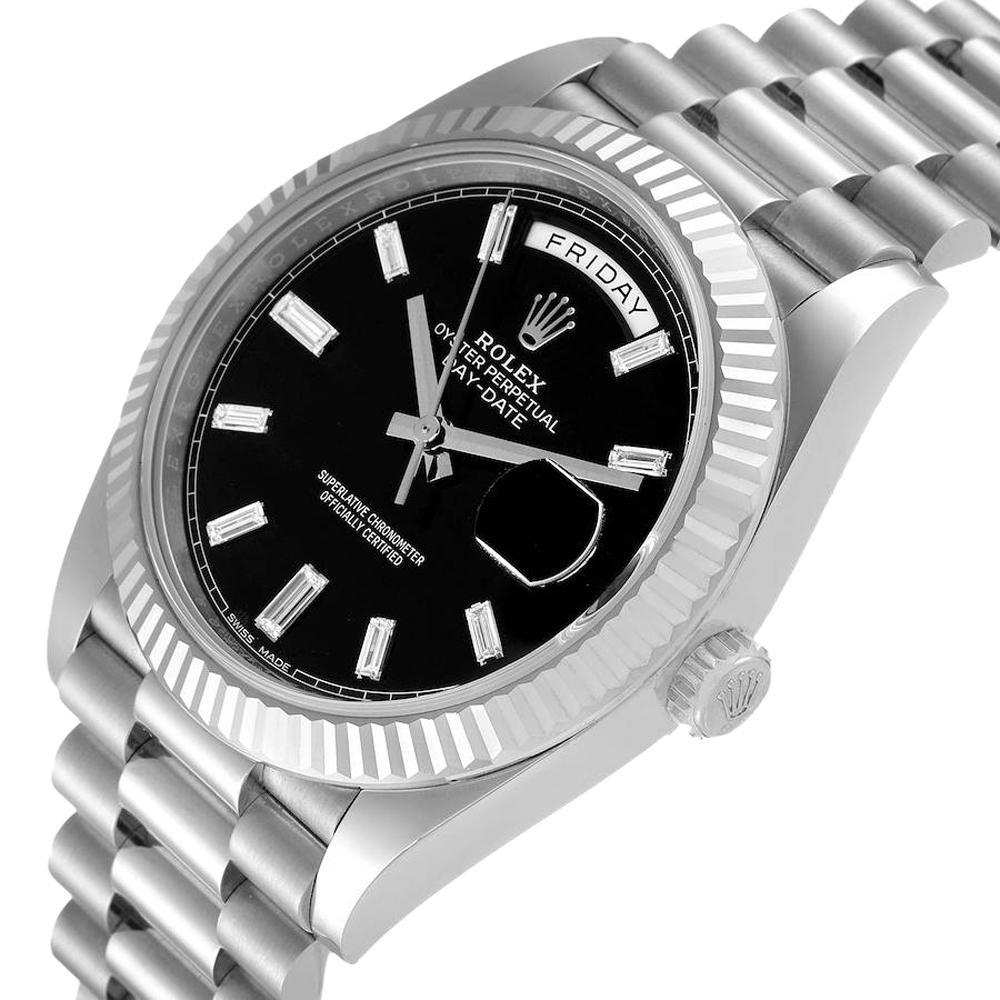 

Rolex Black Diamonds 18K White Gold And Stainless Steel President Day-Date 228239 Men's Wristwatch 40 MM