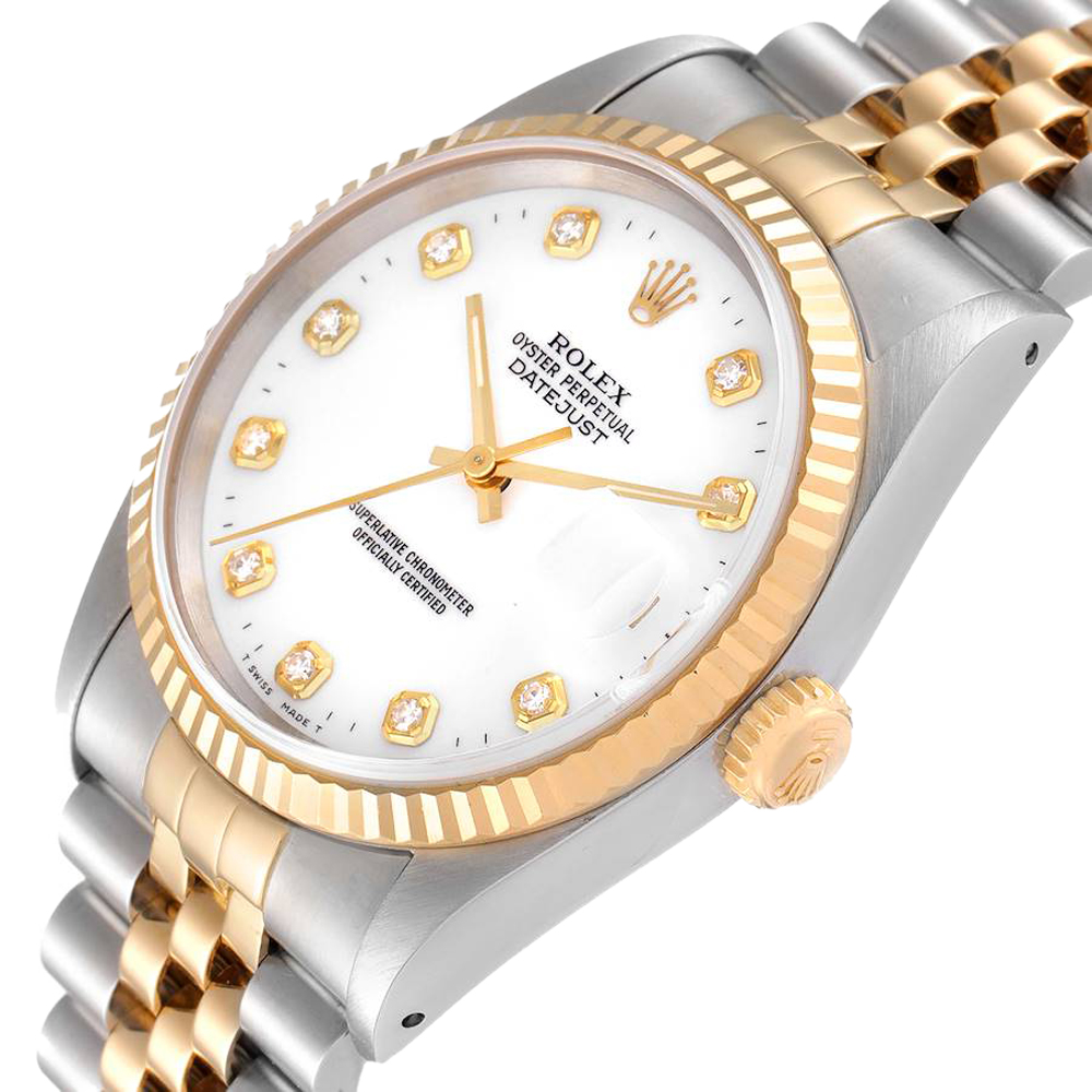 

Rolex White Diamonds 18K Yellow Gold And Stainless Steel Datejust 16233 Men's Wristwatch 36 MM