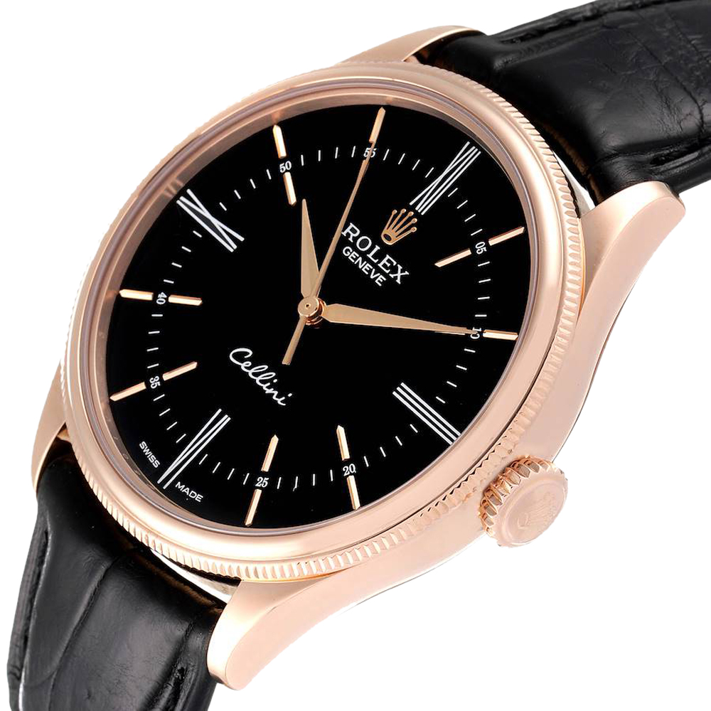 

Rolex Black 18K Rose Gold Cellini Time 50505 Men's Wristwatch 39 MM