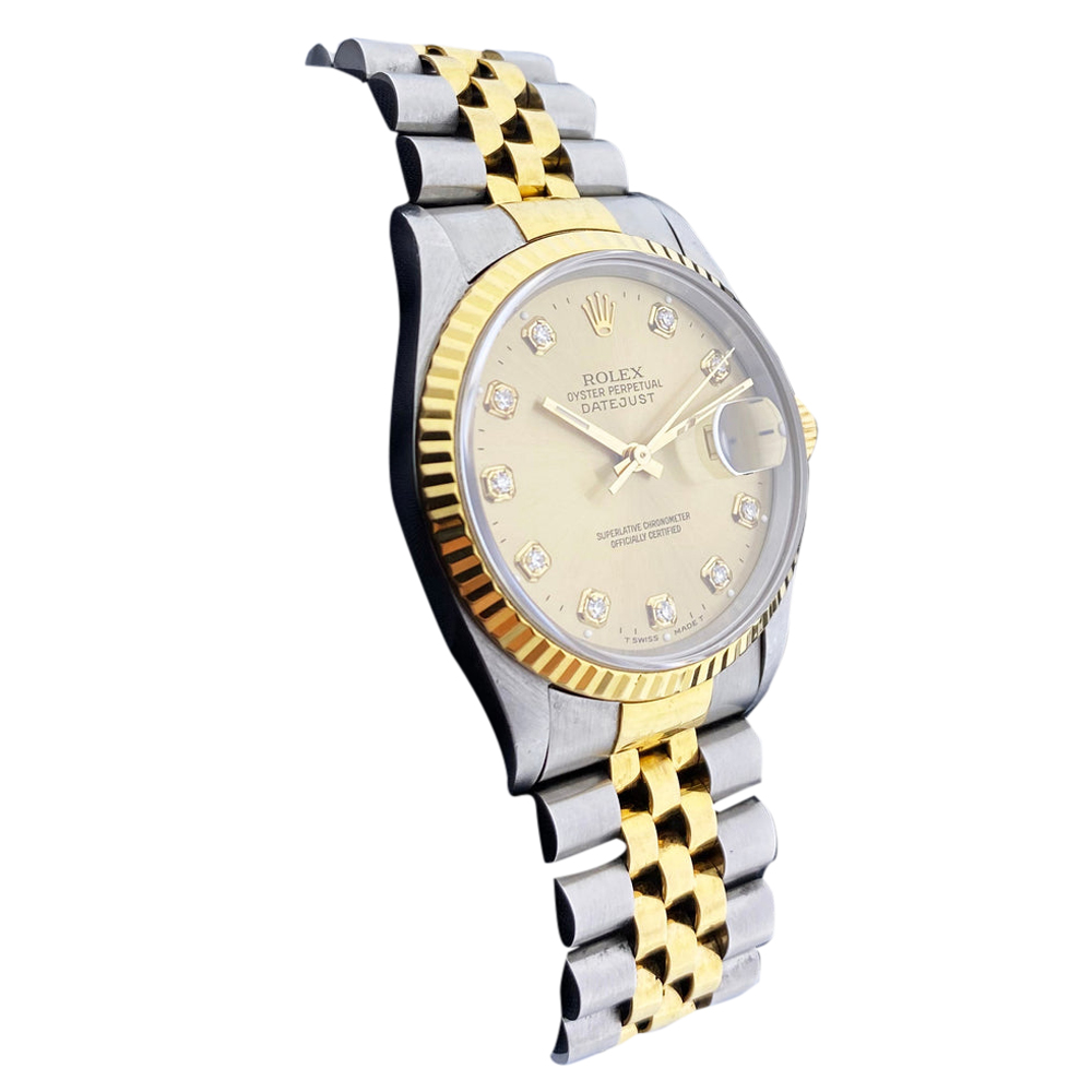 

Rolex Champagne Diamonds 18K Yellow Gold And Stainless Steel Datejust 16233 Men's Wristwatch 36 MM