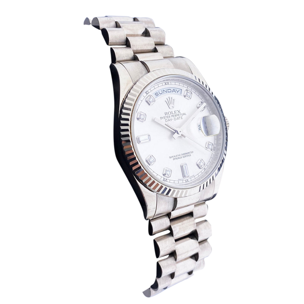 

Rolex Silver Diamonds 18k White Gold And Stainless Steel Day-Date 118239 Men's Wristwatch 36 MM