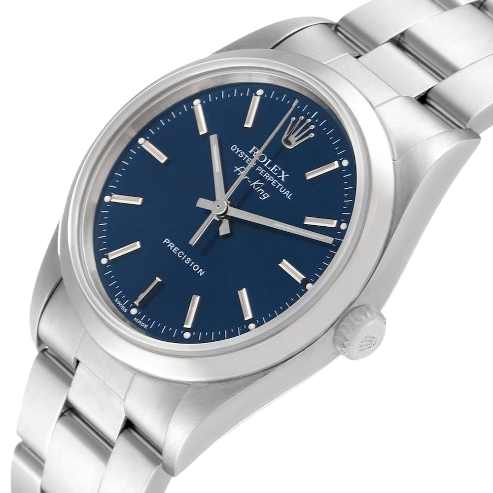 

Rolex Blue Stainless Steel Air King 14000 Men's Wristwatch 34 MM