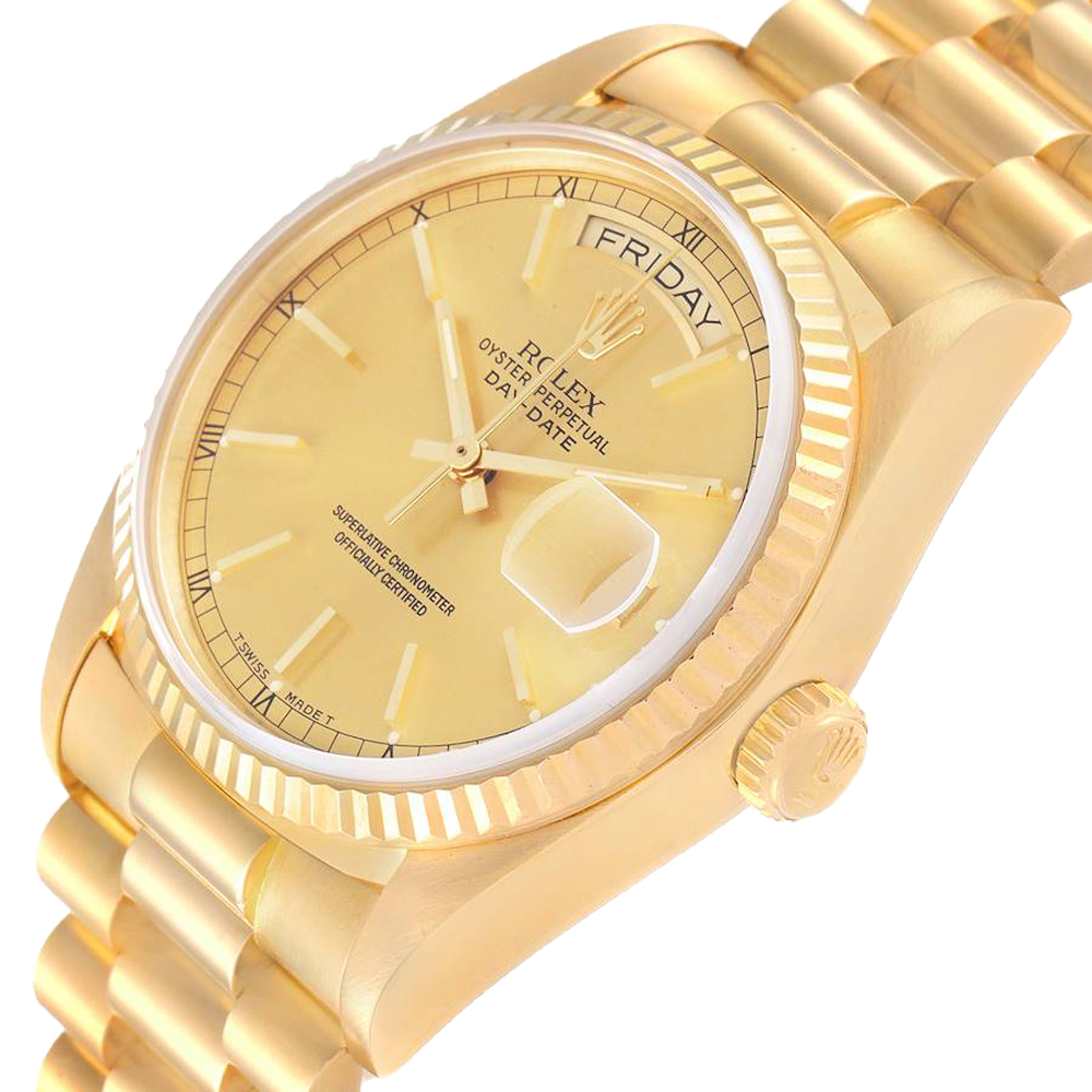 

Rolex Champagne 18K Yellow Gold President Day-Date 18038 Men's Wristwatch 36 MM