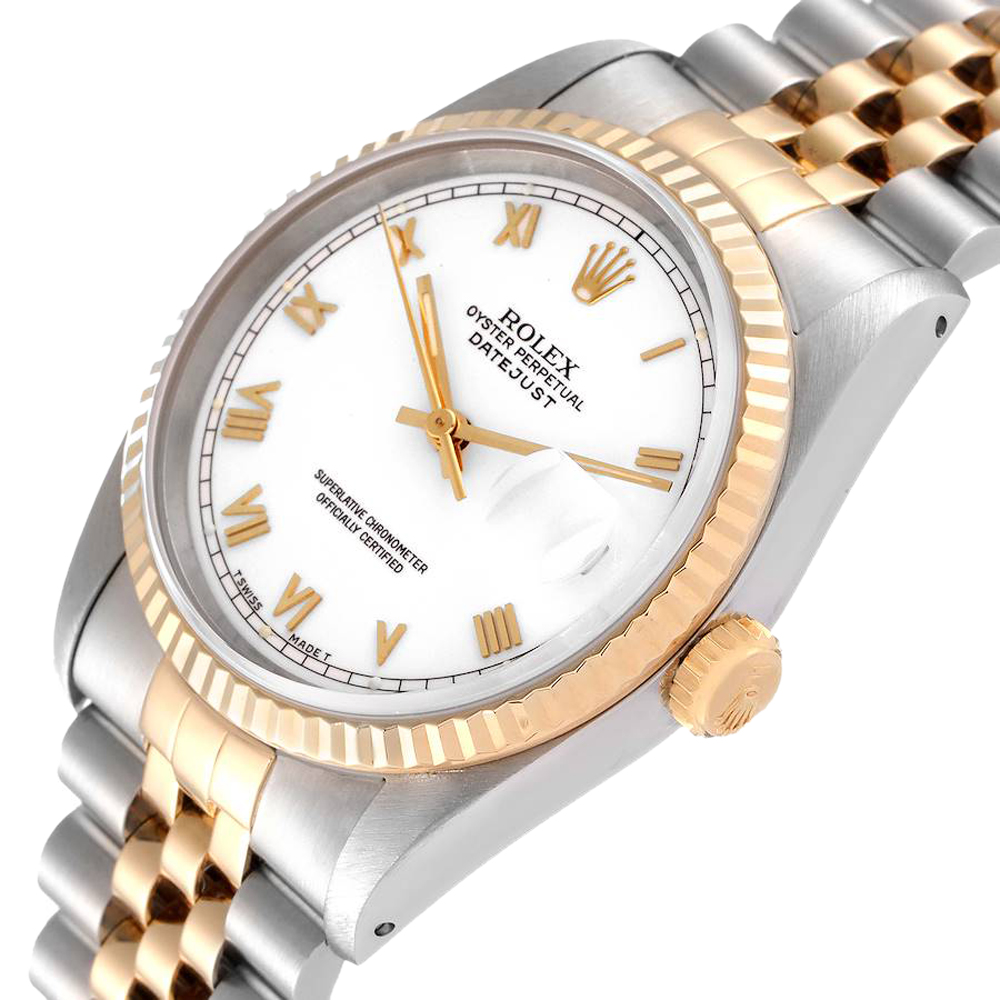 

Rolex White 18K Yellow Gold And Stainless Steel Datejust 16233 Men's Wristwatch 36 MM
