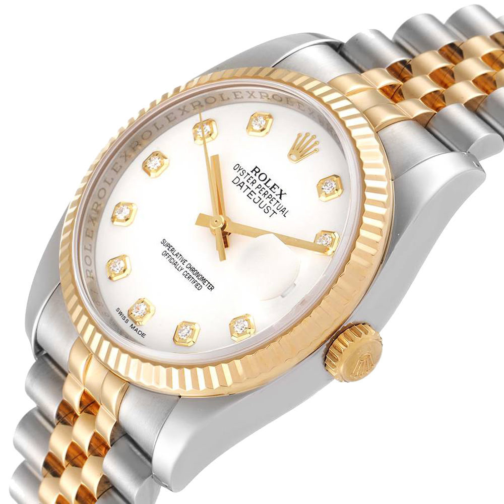 

Rolex White Diamonds 18K Yellow Gold And Stainless Steel Datejust 116233 Men's Wristwatch 36 MM