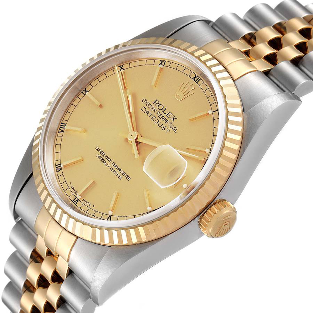 

Rolex Champagne 18k Yellow Gold And Stainless Steel Datejust 16233 Men's Wristwatch 36 MM