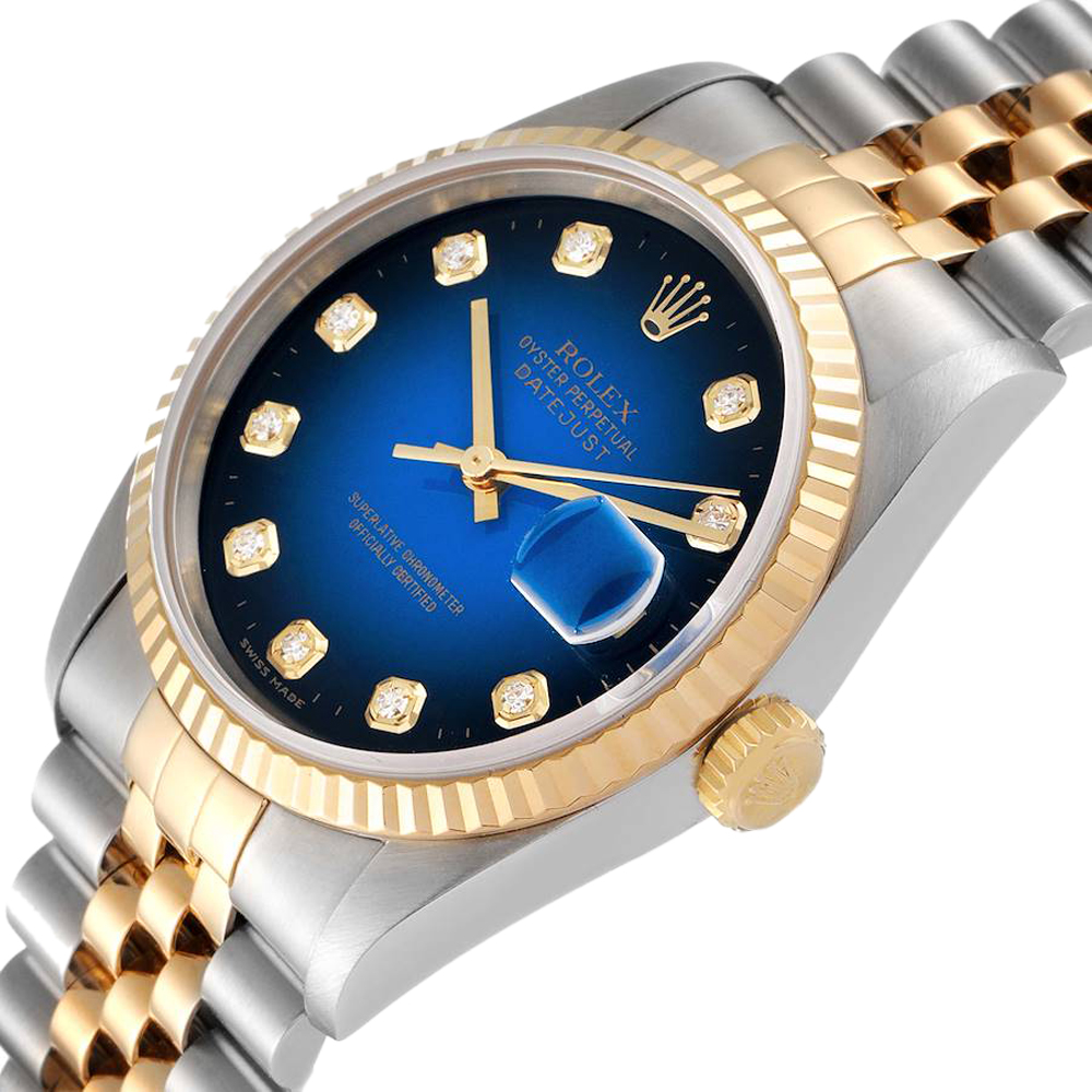 

Rolex Blue Diamonds 18K Yellow Gold And Stainless Steel Datejust 16233 Men's Wristwatch 36 MM