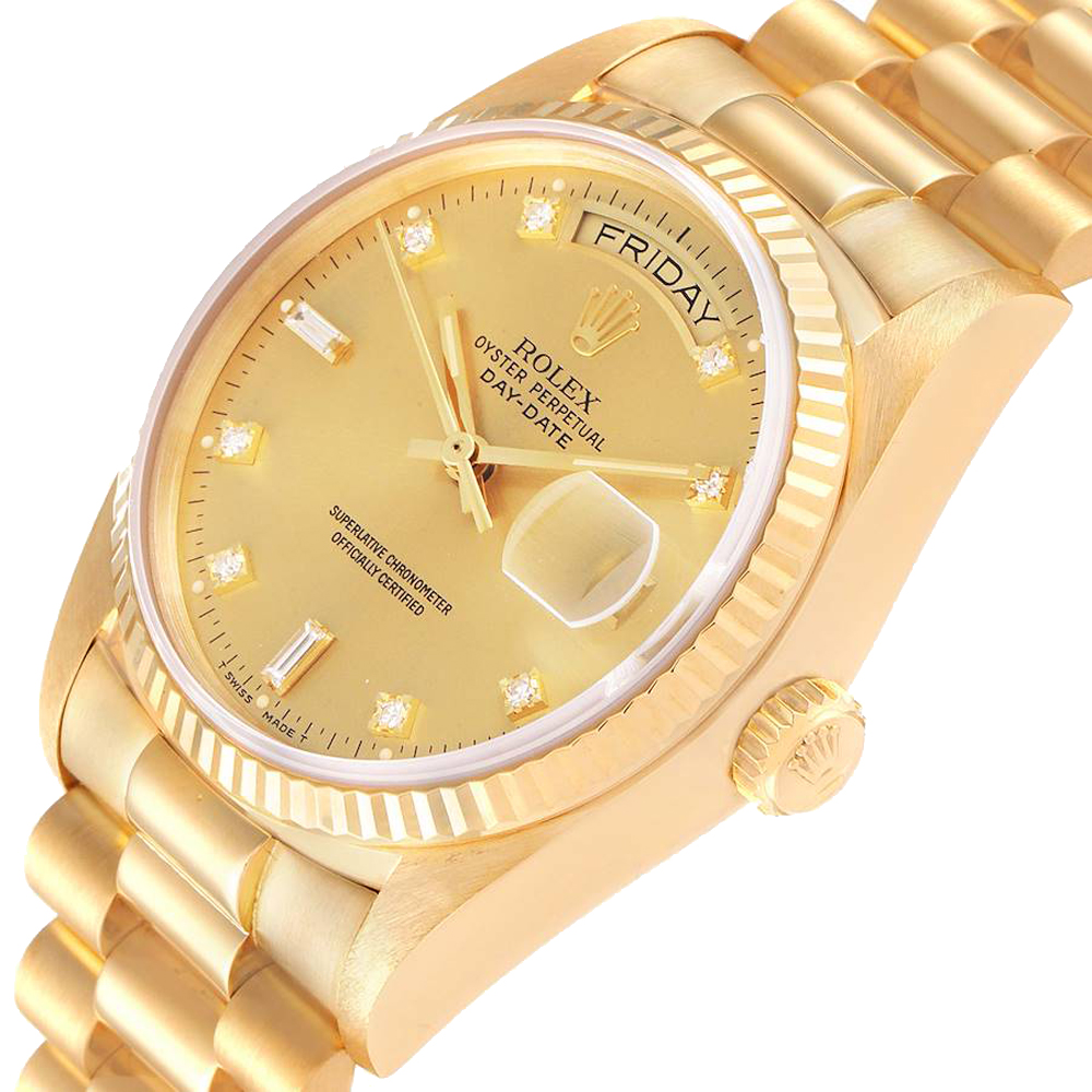 

Rolex Champagne Diamonds 18k Yellow Gold President Day-Date 18038 Men's Wristwatch 36 MM