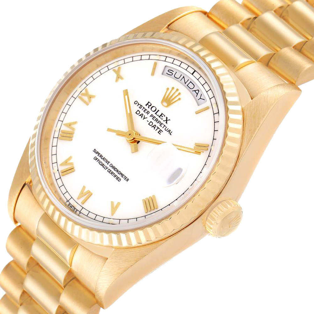 

Rolex White 18K Yellow Gold President Day-Date 18238 Men's Wristwatch 36 MM