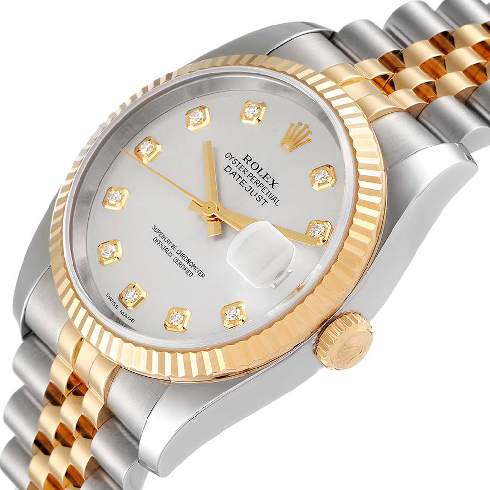 

Rolex Silver Diamonds 18k Yellow Gold And Stainless Steel Datejust 116233 Men's Wristwatch 36 MM