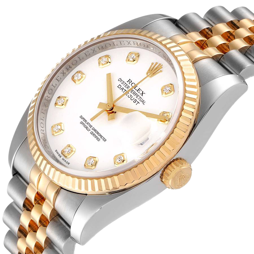 

Rolex White Diamonds 18K Yellow Gold And Stainless Steel Datejust 116233 Men's Wristwatch 36 MM