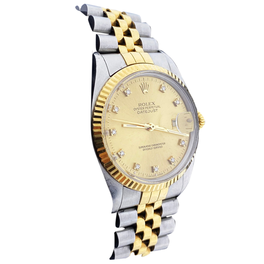 

Rolex Champagne Diamond 18K Yellow Gold and Stainless Steel Datejust 16013 Men's Wristwatch 36 mm