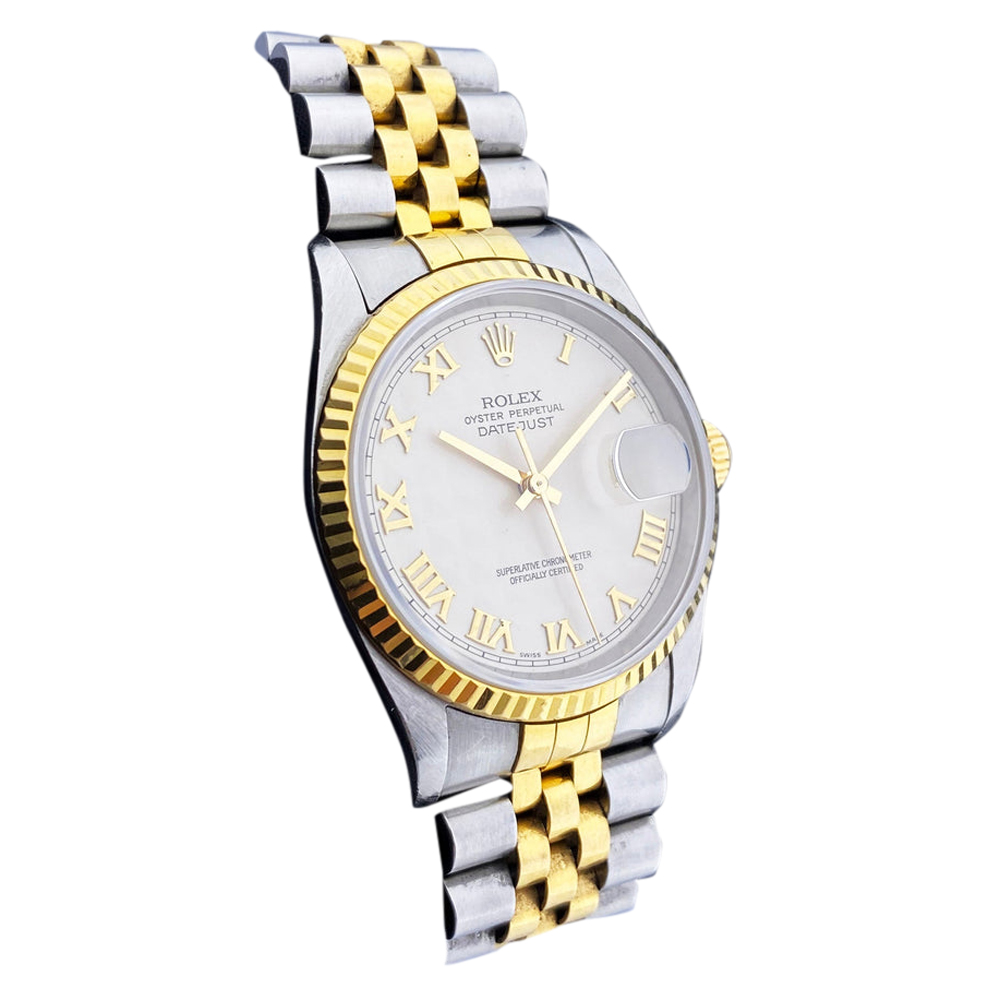 

Rolex Ivory 18K Yellow Gold andStainless Steel Datejust 16233 Men's Wristwatch 36 mm, White