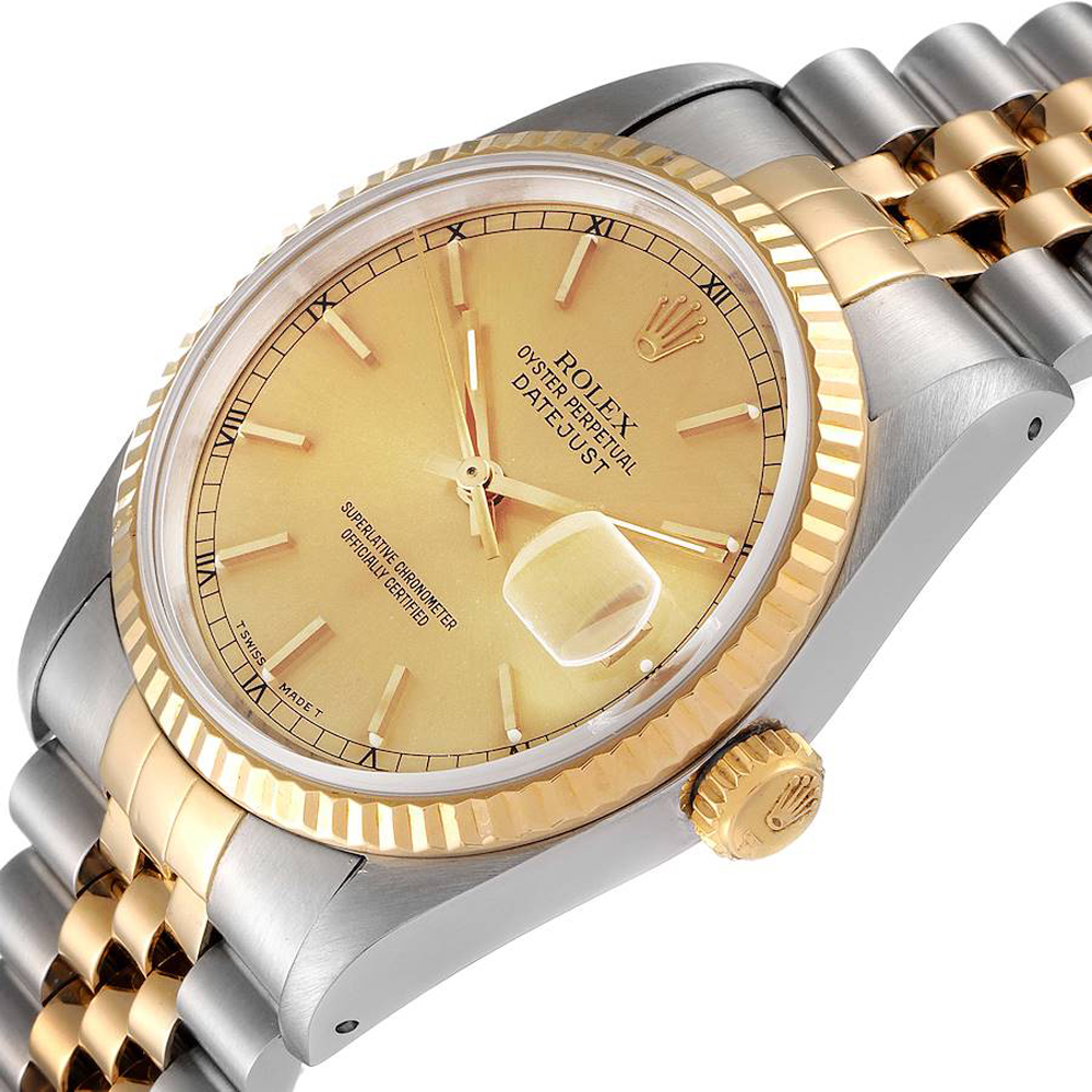 

Rolex Champagne 18k Yellow Gold And Stainless Steel Datejust 16233 Men's Wristwatch 36 MM