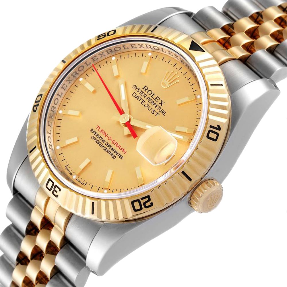 

Rolex Champagne 18K Yellow Gold And Stainless Steel Datejust Turnograph 116263 Men's Wristwatch 36 MM