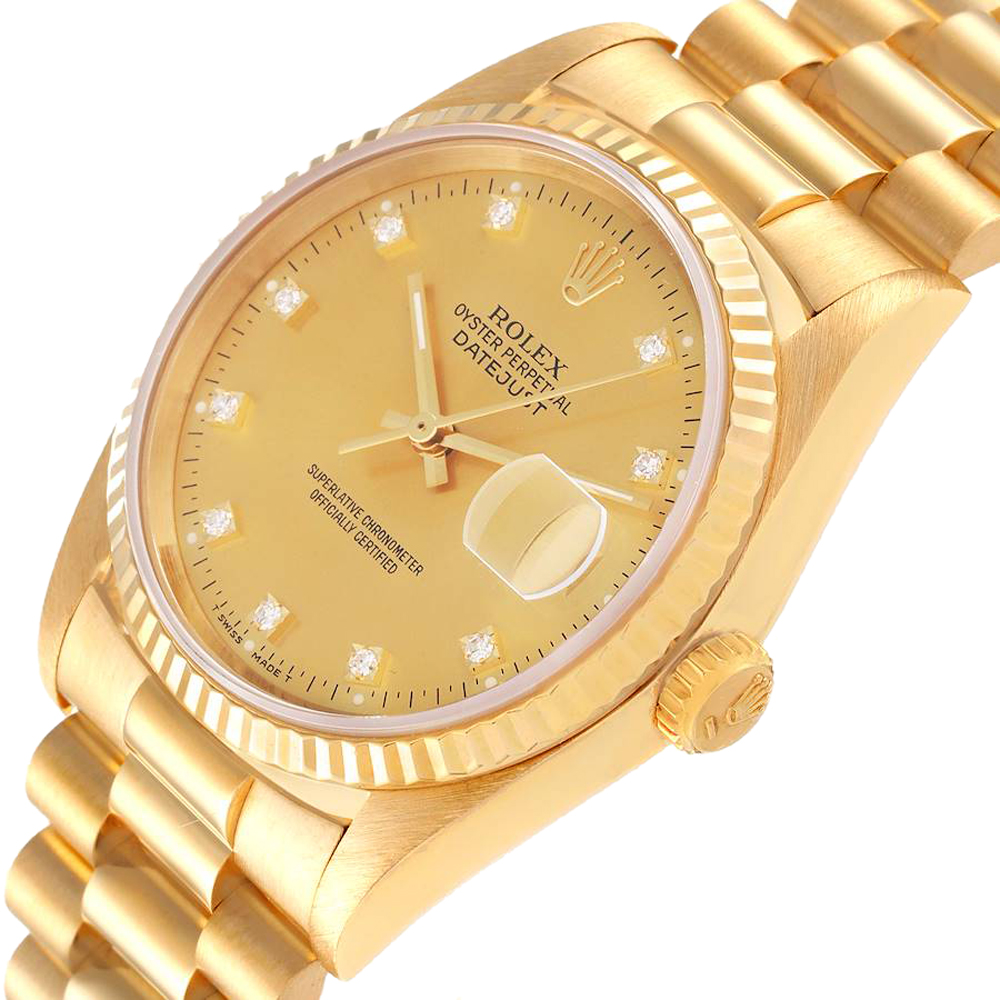 

Rolex Champagne Diamonds 18k Yellow Gold Datejust 16238 Men's Wristwatch 36 MM