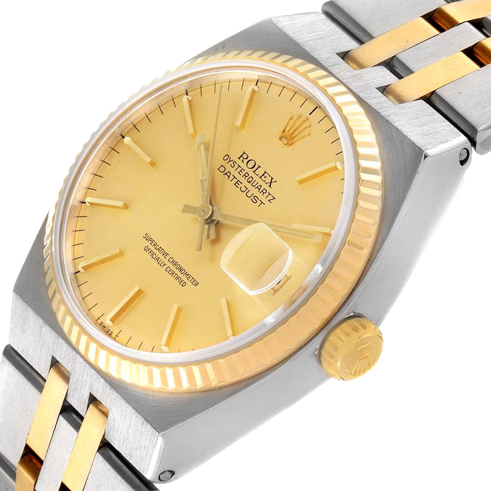 

Rolex Champagne 18k Yellow Gold And Stainless Steel Oysterquartz Datejust 17013 Men's Wristwatch 36 MM