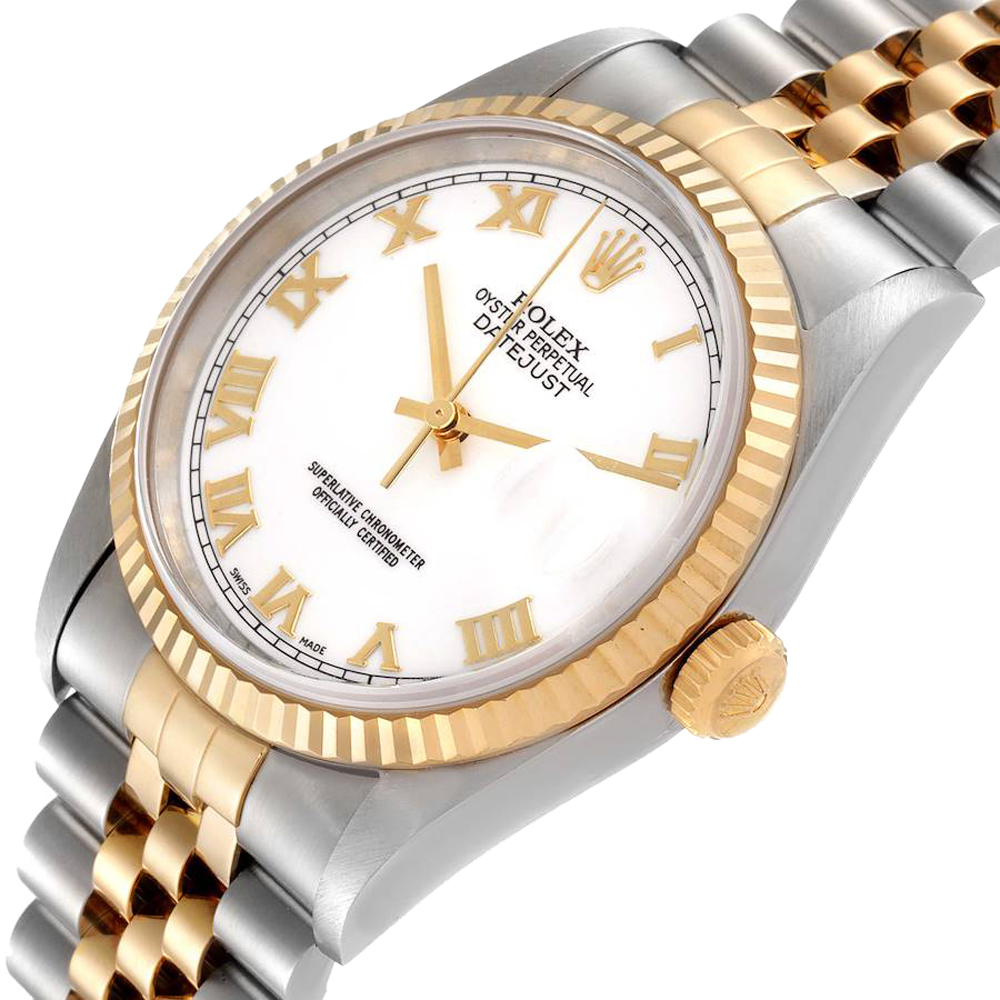 

Rolex White 18K Yellow Gold And Stainless Steel Datejust 16233 Men's Wristwatch 36 MM