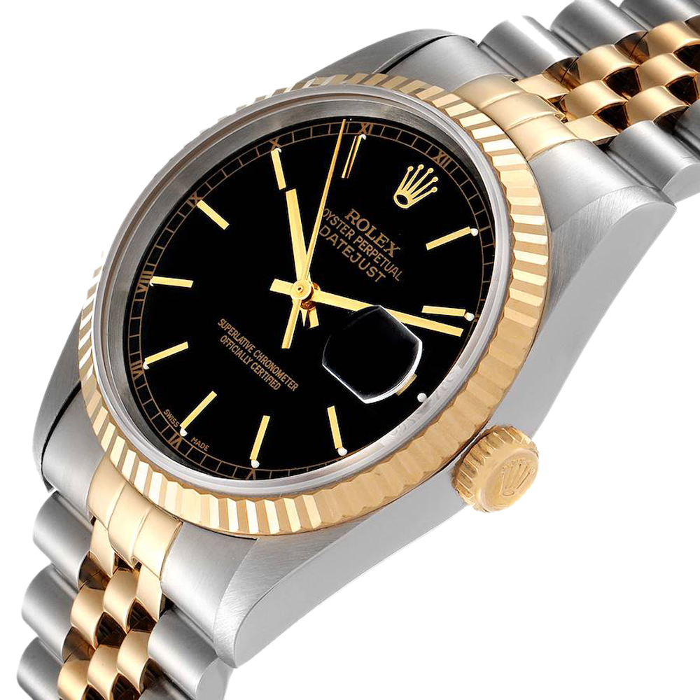 

Rolex Black 18K Yellow Gold And Stainless Steel Datejust 16233 Men's Wristwatch 36 MM