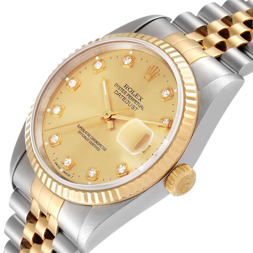 

Rolex Champagne Diamonds 18K Yellow Gold And Stainless Steel Datejust 16233 Men's Wristwatch 36 MM