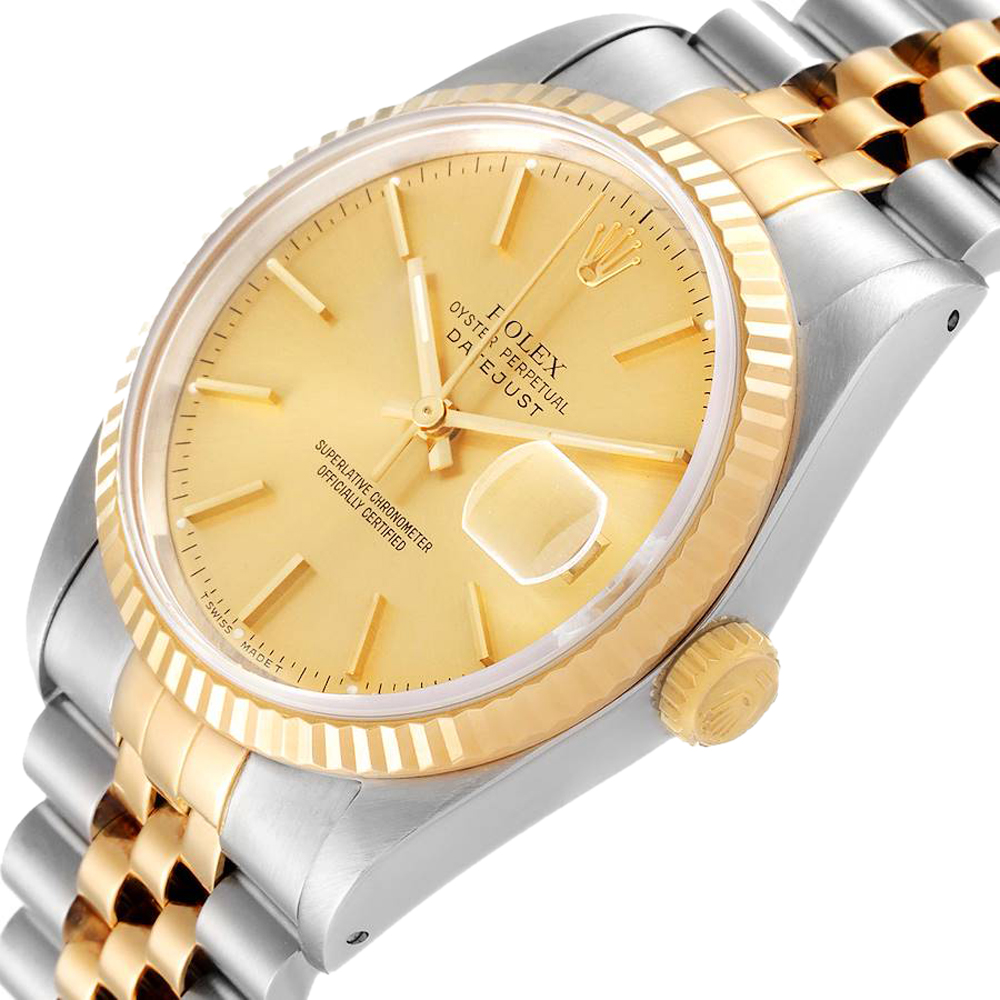 

Rolex Champagne 18k Yellow Gold And Stainless Steel Datejust 16233 Men's Wristwatch 36 MM