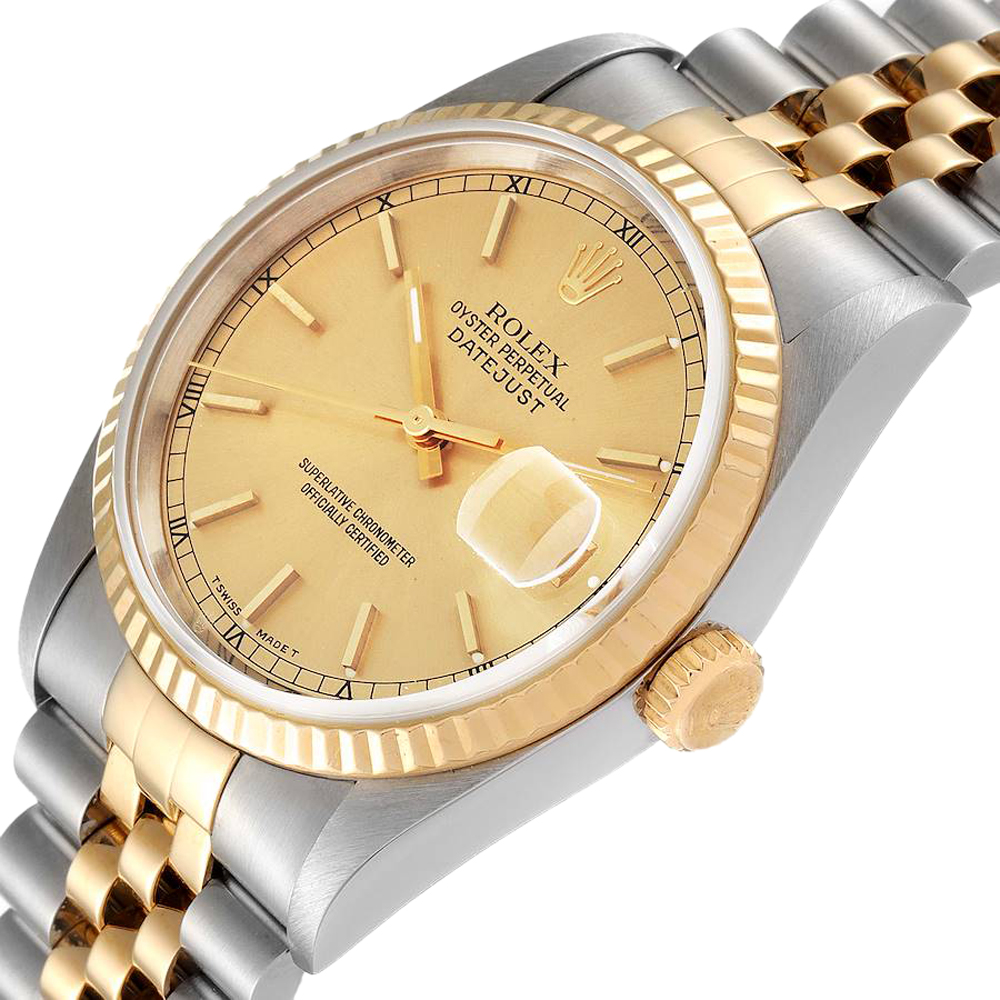 

Rolex Champagne 18k Yellow Gold And Stainless Steel Datejust 16233 Men's Wristwatch 36 MM