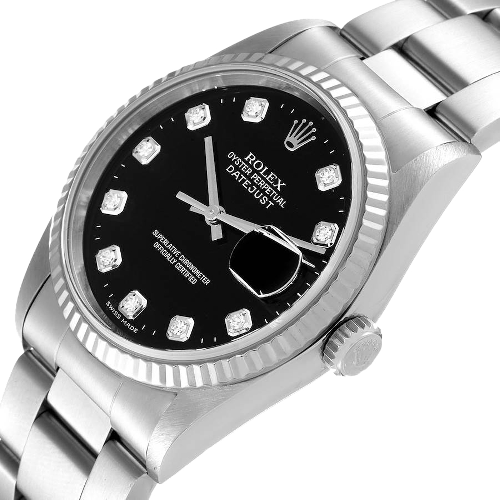 

Rolex Black Diamonds 18K White Gold And Stainless Steel Datejust 16234 Men's Wristwatch 36 MM