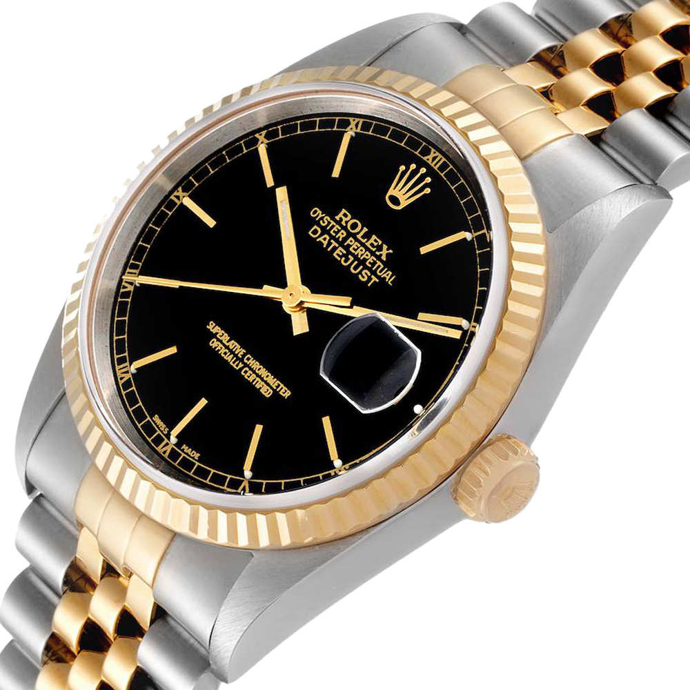 

Rolex Black 18k Yellow Gold And Stainless Steel Datejust 16233 Men's Wristwatch 36 MM