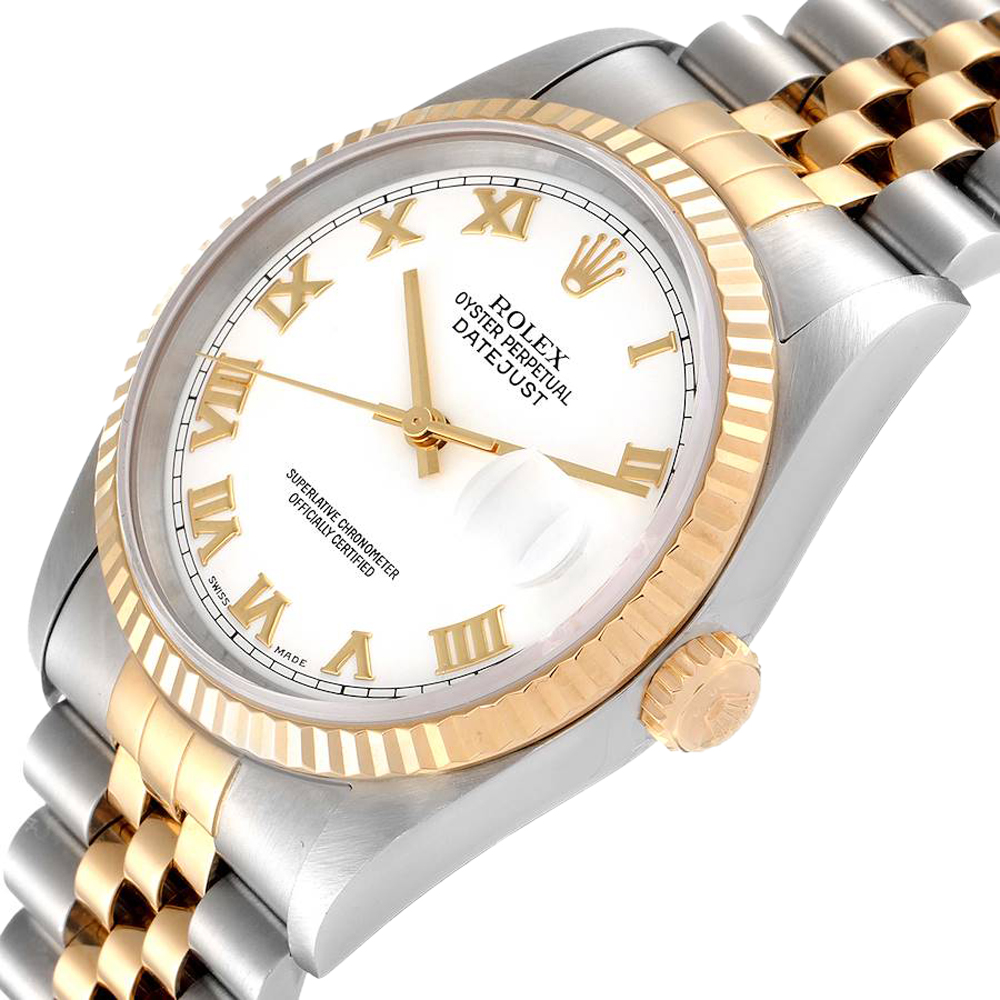 

Rolex White 18K Yellow Gold And Stainless Steel Datejust 16233 Men's Wristwatch 36 MM