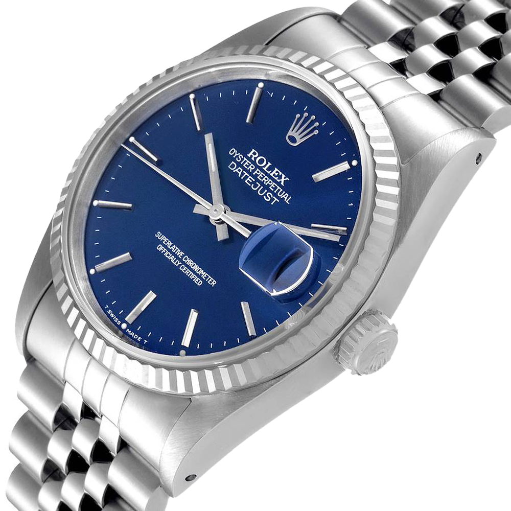 

Rolex Blue Stainless Steel Datejust 16234 Men's Wristwatch 36 MM