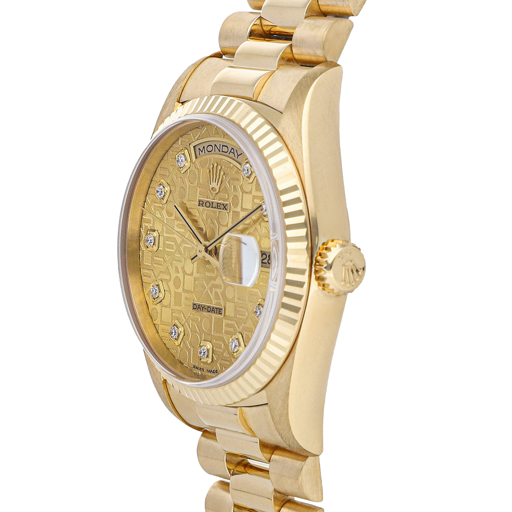 

Rolex Champagne Diamonds 18k Yellow Gold Day-Date 18238 Men's Wristwatch 36 MM
