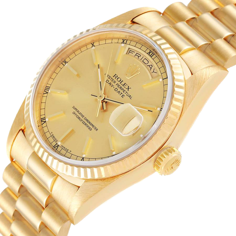 

Rolex Champagne 18K Yellow Gold President Day-Date 18038 Men's Wristwatch 36 MM