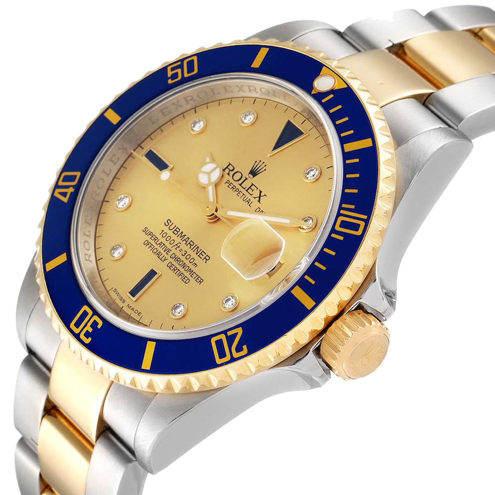 

Rolex Champagne Diamonds 18K Yellow Gold And Stainless Steel Submariner 16613 Men's Wristwatch 40 MM