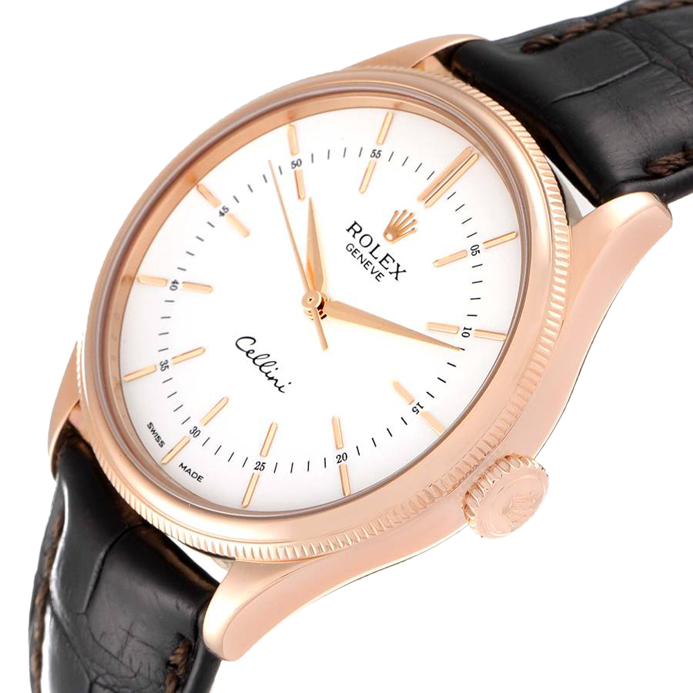 

Rolex White 18K Rose Gold Cellini Time 50505 Men's Wristwatch 39 MM