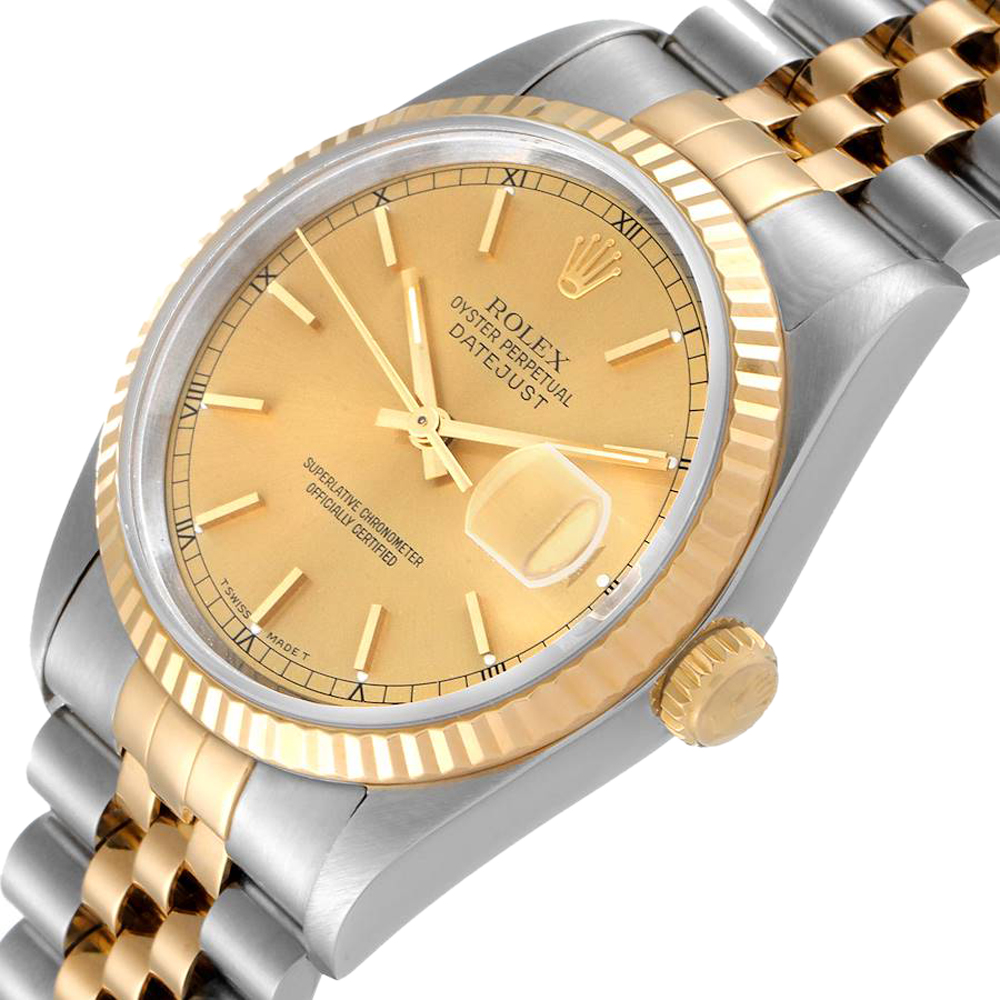 

Rolex Champagne 18K Yellow Gold And Stainless Steel Datejust 16233 Automatic Men's Wristwatch 36 MM
