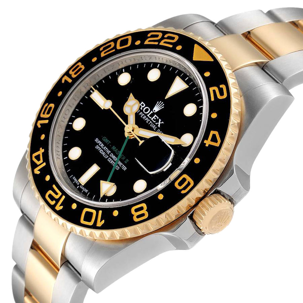 

Rolex Black 18K Yellow Gold And Stainless Steel GMT Master II 116713 Men's Wristwatch 40 MM