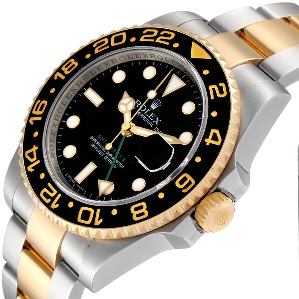 

Rolex Black 18K Yellow Gold And Stainless Steel GMT Master II 116713 Men's Wristwatch 40 MM