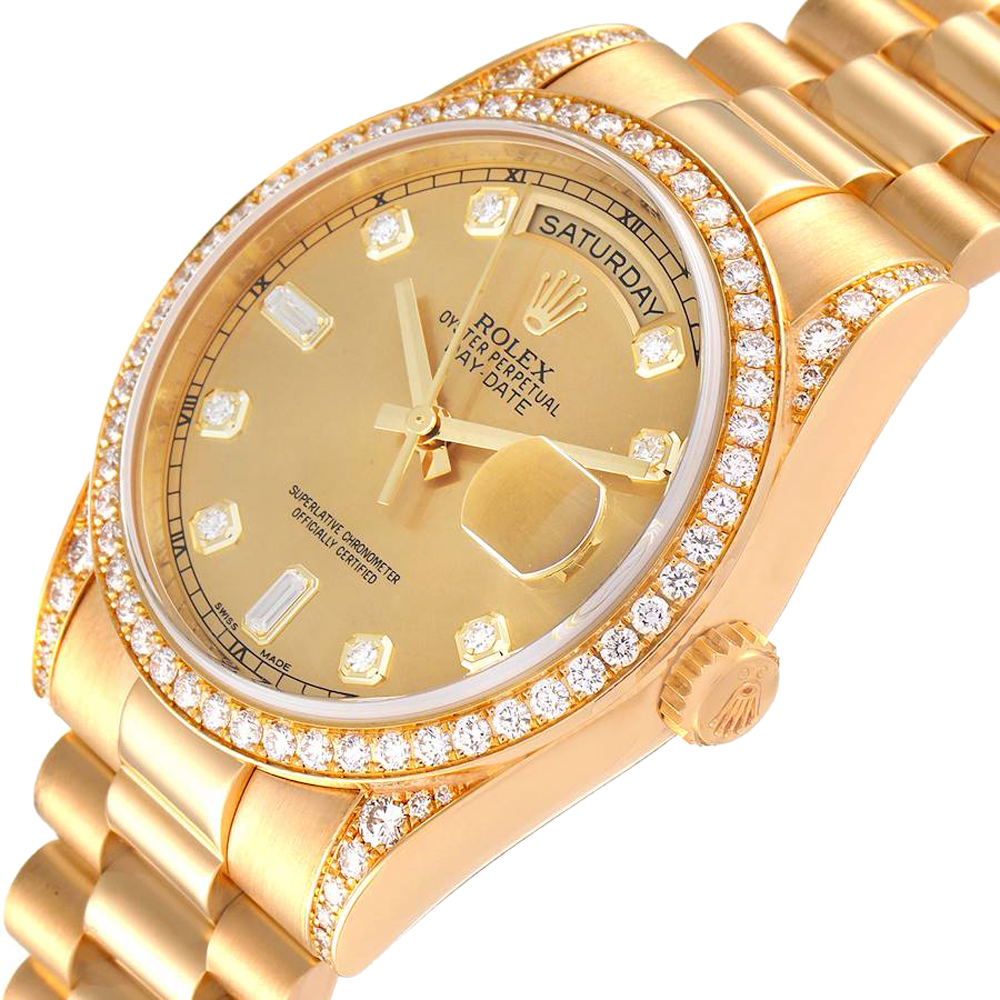 

Rolex Champagne Diamonds 18k Yellow Gold President Day-Date 118388 Men's Wristwatch 36 MM