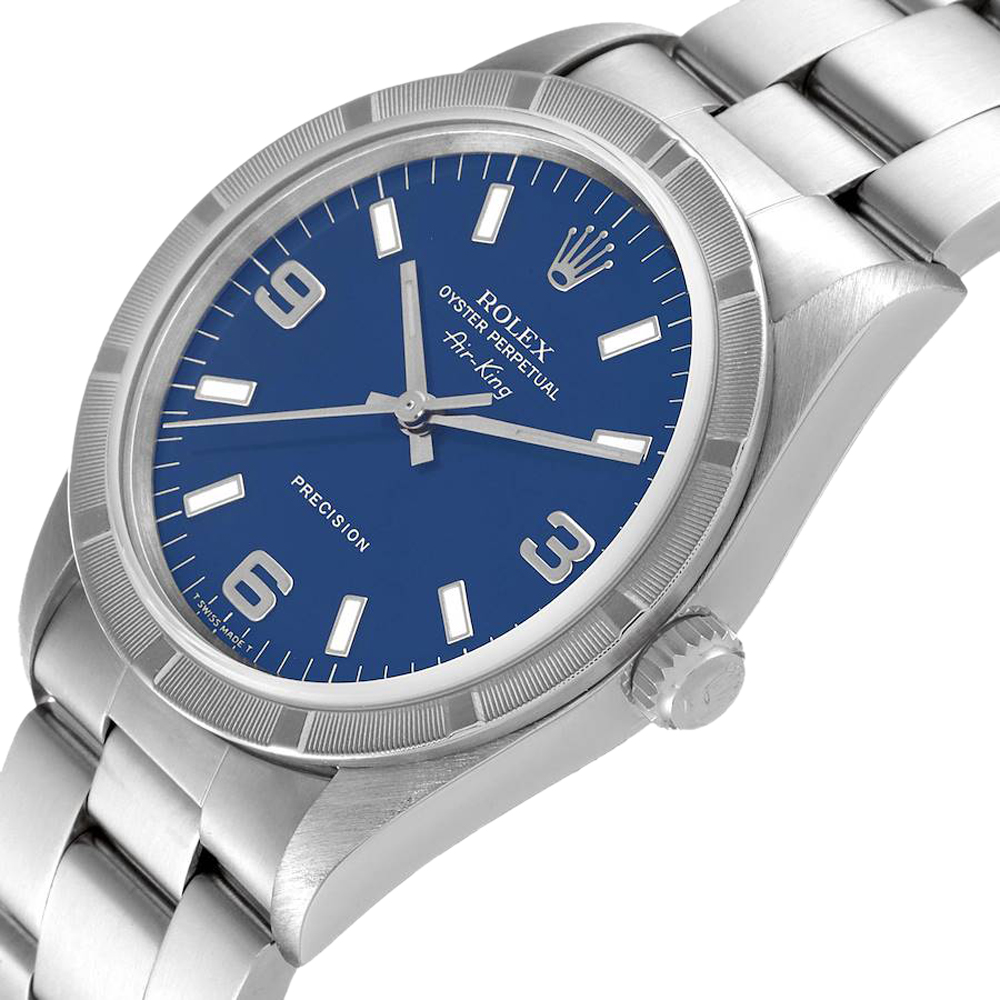 

Rolex Blue Stainless Steel Air King 14010 Men's Wristwatch 34 MM