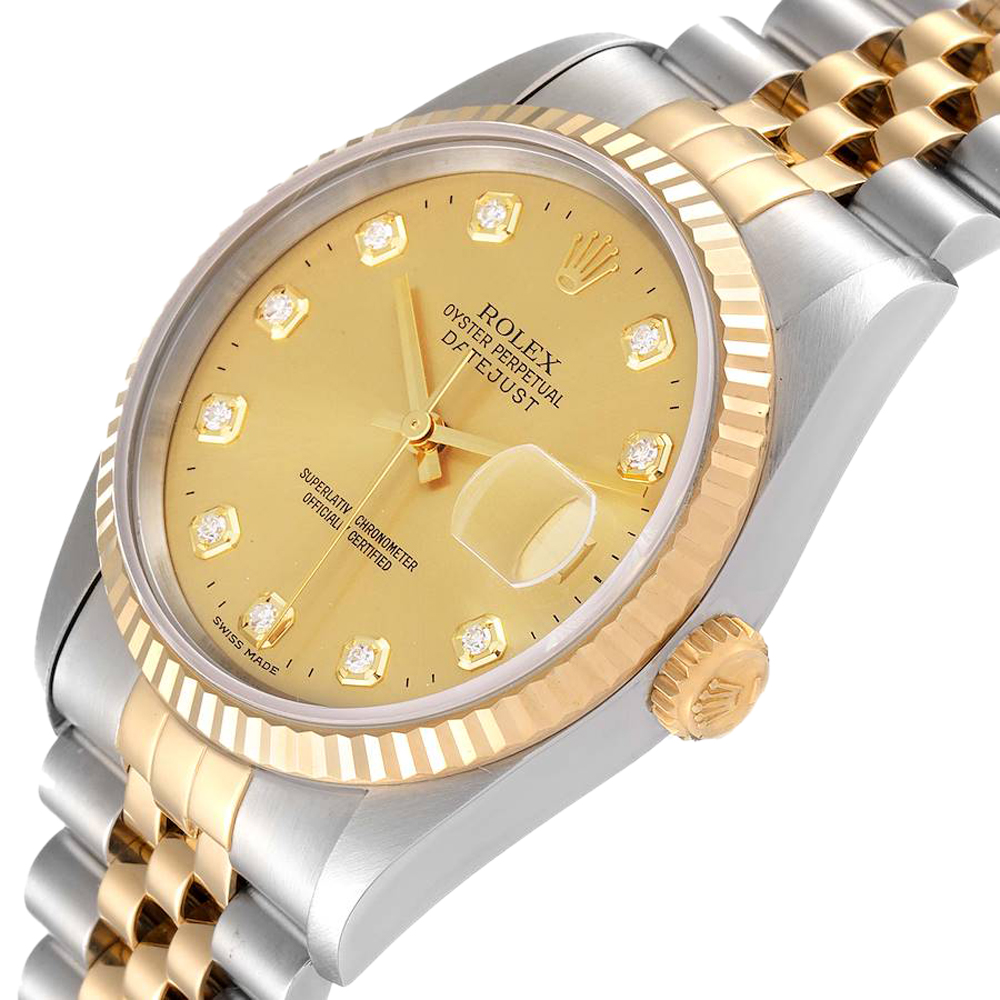 

Rolex Champagne Diamonds 18K Yellow Gold And Stainless Steel Datejust 16233 Men's Wristwatch 36 MM