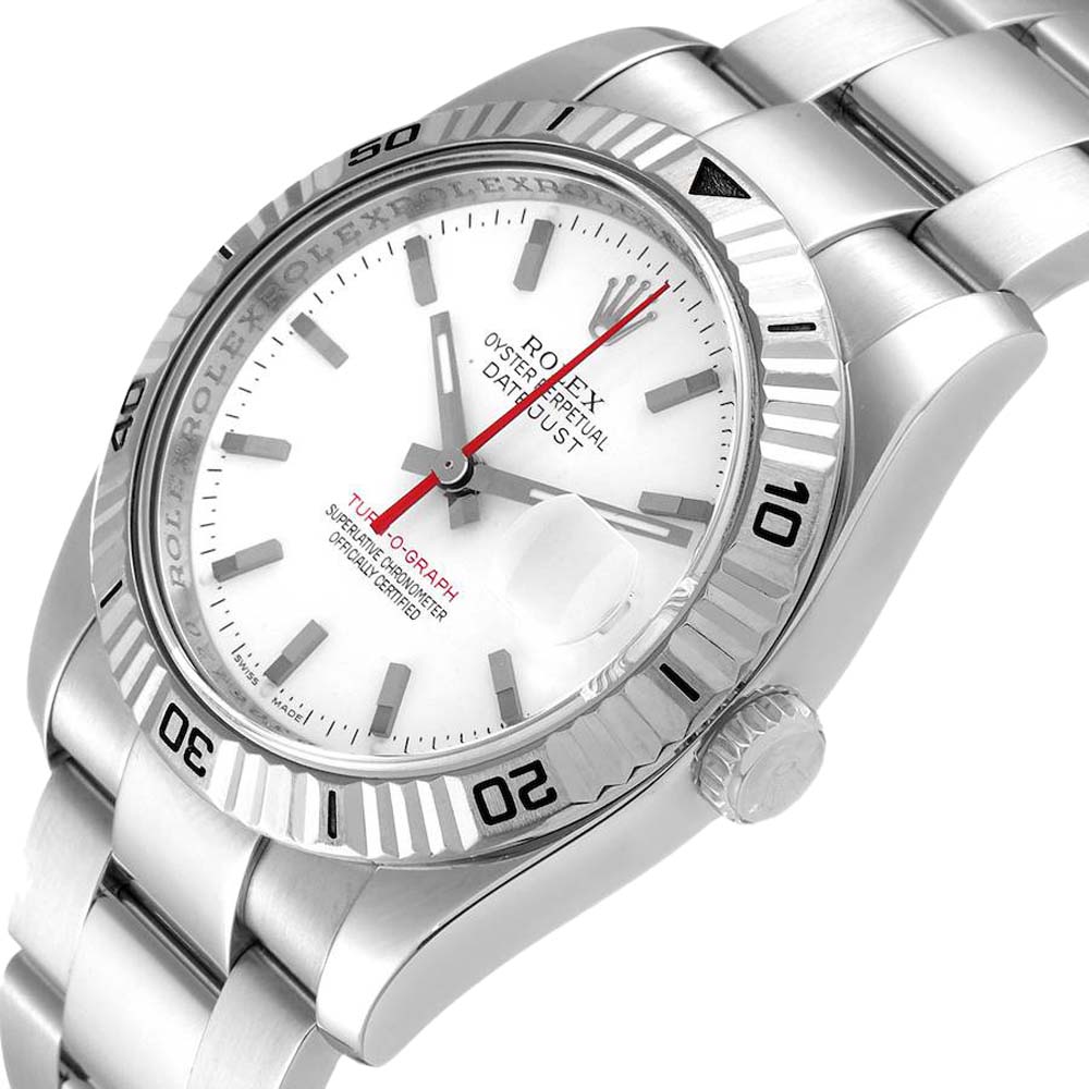 

Rolex White Stainless Steel Cosmograph Turnograph 116264 Men's Wristwatch 36 MM