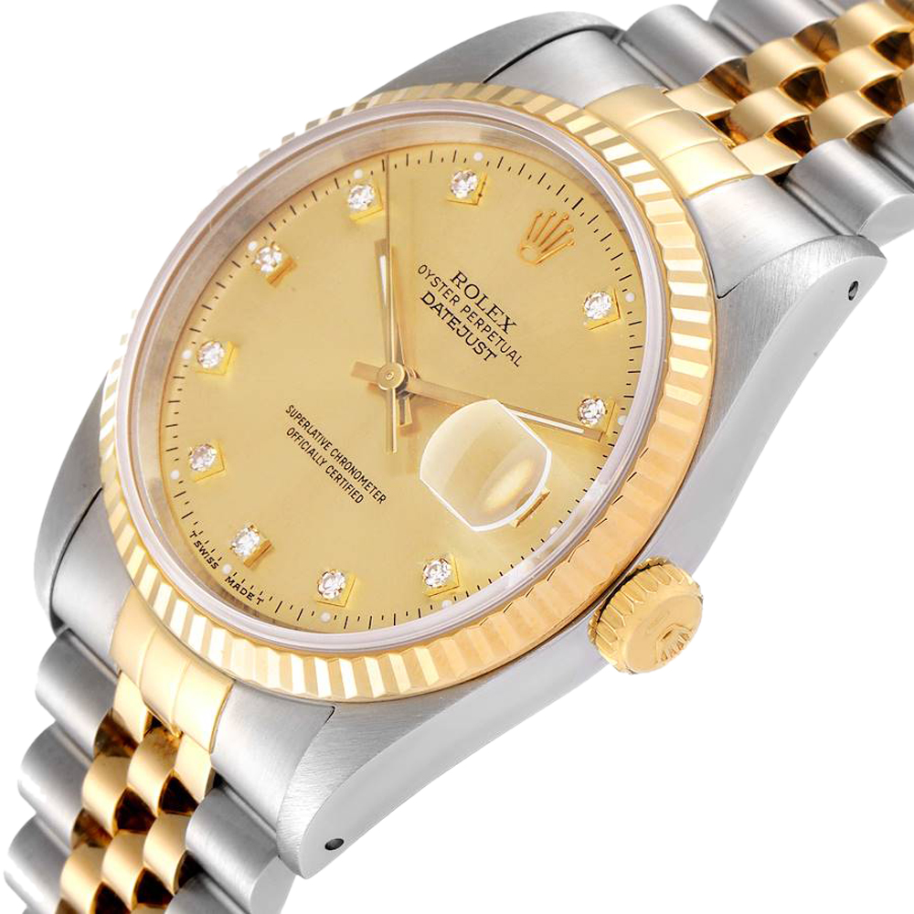 

Rolex Champagne Diamonds 18K Yellow Gold And Stainless Steel Datejust 16233 Men's Wristwatch 36 MM