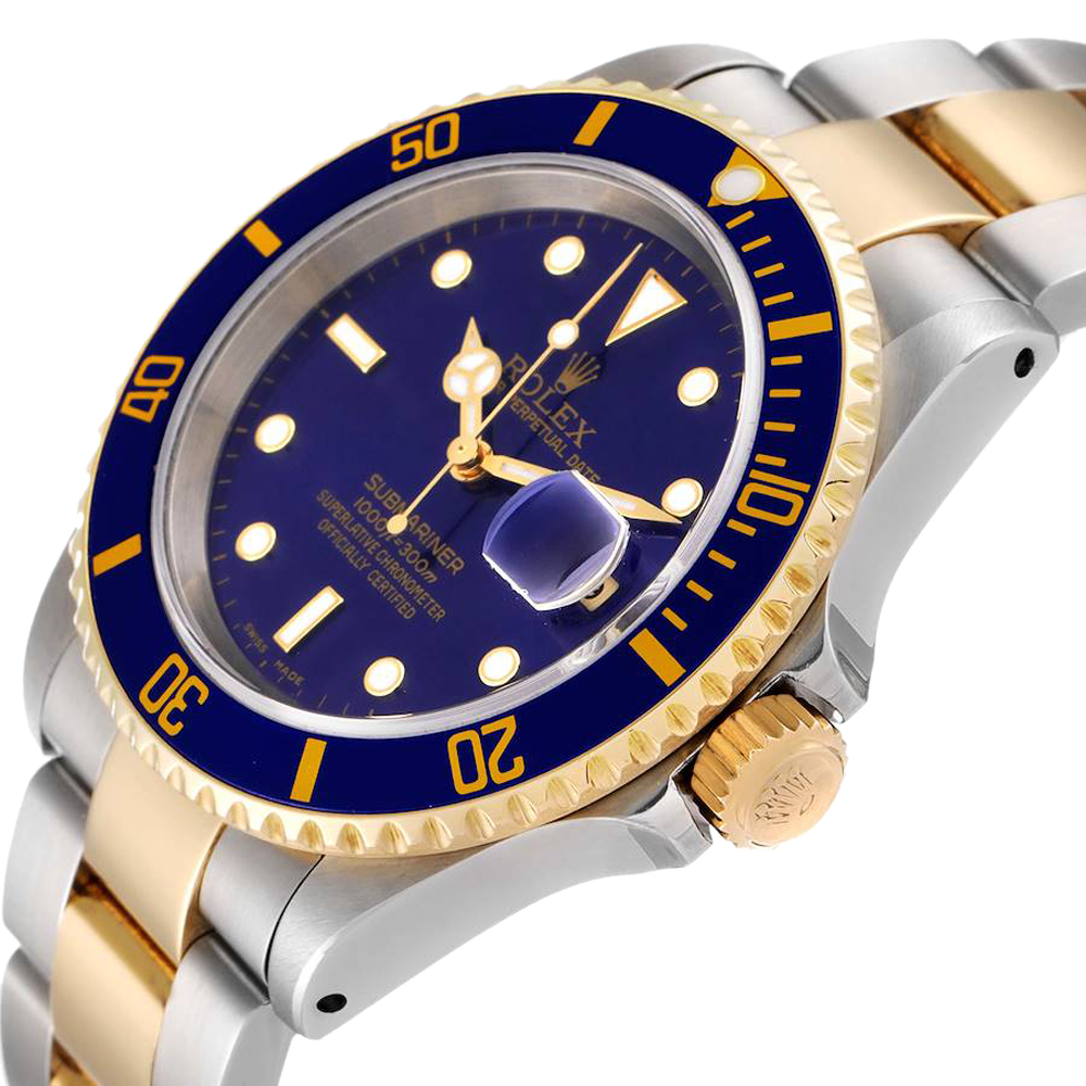 

Rolex Blue 18K Yellow Gold And Stainless Steel Submariner 16613 Men's Wristwatch 40 MM