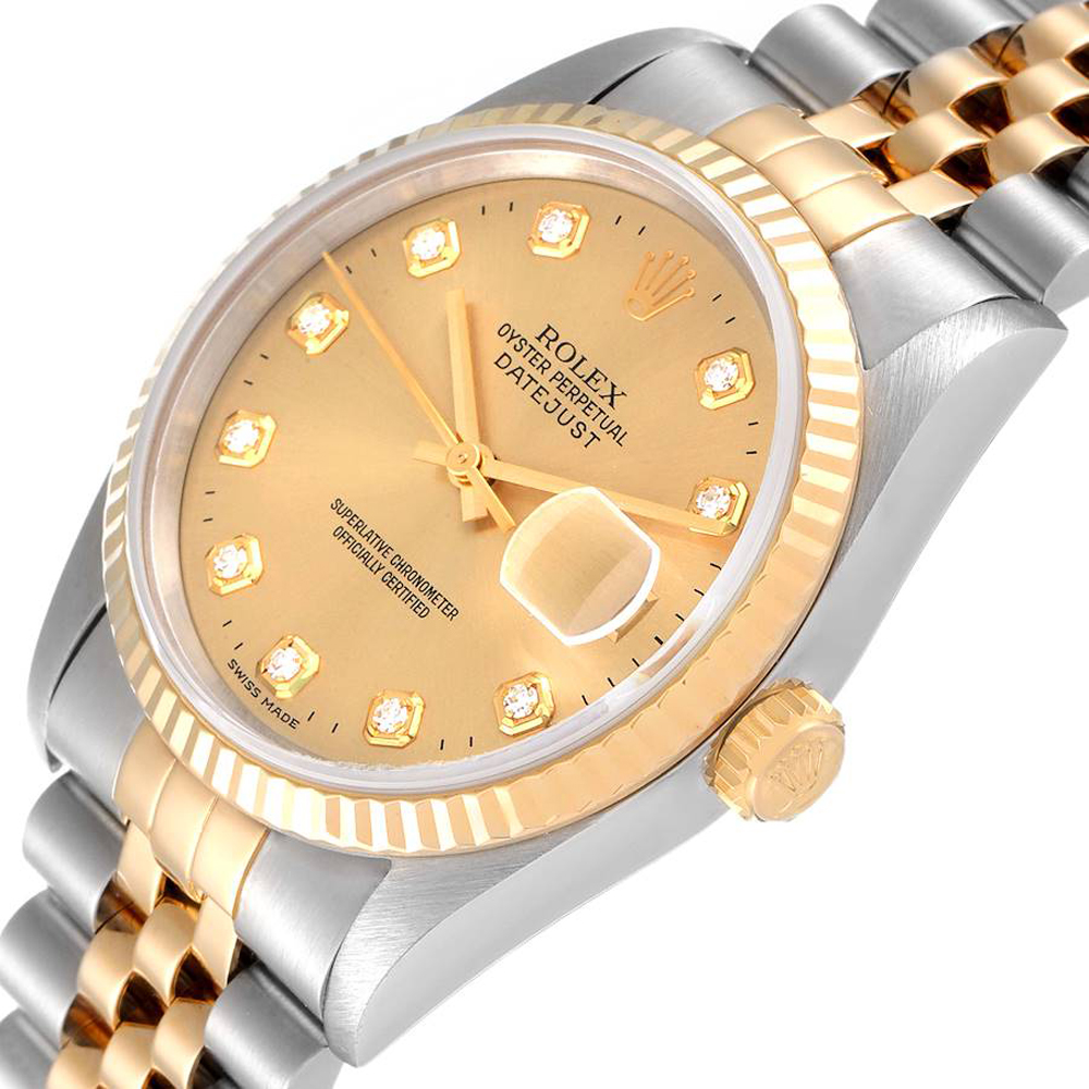 

Rolex Champagne Diamonds 18K Yellow Gold And Stainless Steel Datejust 16233 Men's Wristwatch 36 MM