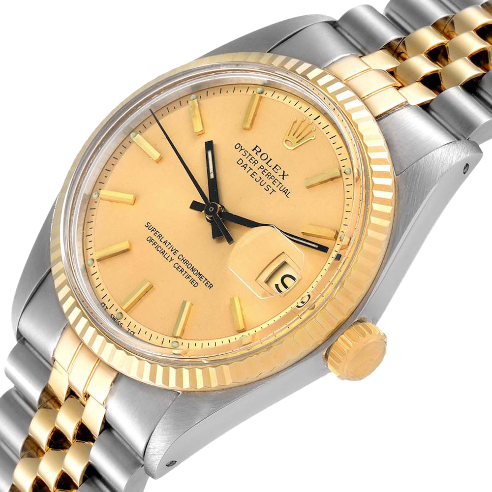 

Rolex Champagne 18K Yellow Gold And Stainless Steel Datejust Vintage 1601 Men's Wristwatch 36 MM